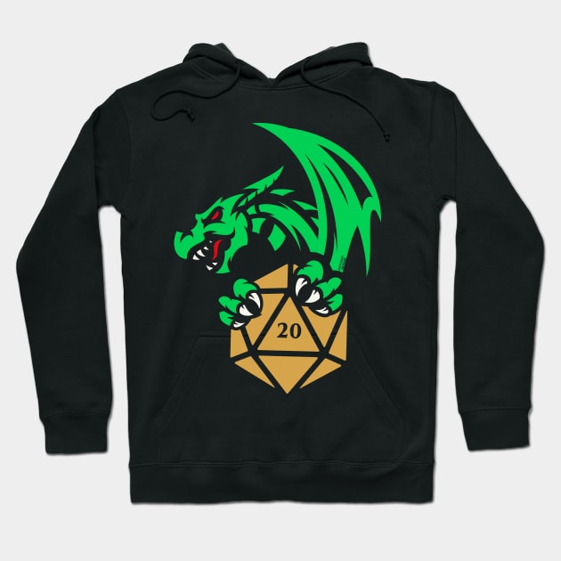 Green Dragon with D20 Dice Tabletop RPG Addict Hoodie by pixeptional